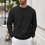 Riolio  Men's Quilted Crew Neck Sweatshirt Casual Long Sleeve Textured Pullover For Daily Wear
