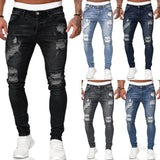 Riolio Fashion Street Style Ripped Skinny Jeans Men Vintage wash Solid Denim Trouser Mens Casual Slim fit pencil denim Pants hot sale