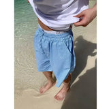 Riolio  Qui Dry Summer American Blue Stripes Loose Fit Elastic Waist Wide Leg Beach orts Five Inches Pants for Men And Women
