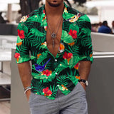 Riolio Spring Autumn Men Hawaiian Shirts Turn-down Collar Buttoned Tops Men's Casual Tropical Printed Long Sleeve Shirt Streetwear