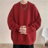 Riolio  New Japanese Retro Men Knitted Sweater Light Luxury Casual O Neck Solid Color Long Sleeve Pullovers Loose High Street Knitwear