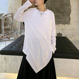 Riolio  Mens Y2k Irregular Design Plain Tee Streetwear Fashion Nightclub Stage Niche Japanese Youth Trend Loose Long Sleeve Top