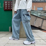 Riolio  Baggy Jeans Men's Oversize Streetwear Fashion Wide Leg Cargo Pants Hip Hop Harajuku Multi-Pocket Denim Trousers Black Blue