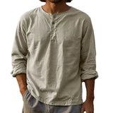 Riolio  Spring Summer New Fashion Mens Cotton Linen Shirt Solid Long Sleeve Tees Shirts Man Button Tops Casual Shirts Pullover For Male