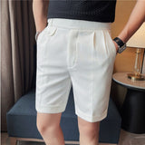 Riolio Summer British Style Business Casual Shorts Men Simple Slim Suit Shorts Knee Length Formal Solid Office Short Pants Homme