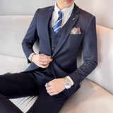 Riolio  ( Blazer + Vest + Pants ) High-end Formal Casual Business Striped Fashion Men's 3 Piece Suit Groom Wedding Dress Suit