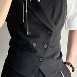Riolio  Men Irregular Slant Button Vest Streetwear Fashion Youth Outdoor Casual Deconstructed Cropped Sleeveless Dark Punk Layered Gilet