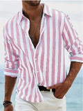 Riolio  Men's Long Sleeve Striped Button Down Shirt New Fashion Casual Turn Down Collar Top