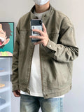 Riolio Spring Autumn Vintage Coat American Retro Heavy Washing Canvas High-end Jacket Men's Stand-up Collar Design Casual Jacket Chic