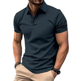 Riolio  Summer Men's Solid Color Polo Shirt Short Sleeve Turn Down Collar Smart Casual Polos Men Streetwear Sports Jogging Tees Tops Man