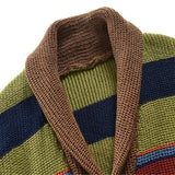 Riolio Spring Autumn Fashion Men's V-Neck Collar Cardigan Sweater Slim Fit Cable Knit Patchwork Woolen Long Sleeve Casual Male Top