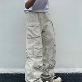 Riolio Spring Cargo pants New Popular Rice White Multi-pockets Overalls Harajuku stays Men Loose Casual Trousers Straight Mopping Pants