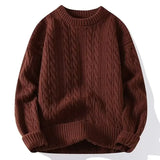 Riolio Men's Round Neck Sweater Solid Color Loose-fit Knitted Top For Autumn Casual Wear Inner Wear Sensible Style Knitwear