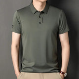 Riolio  Summer Lightweight Middle-aged Men's Ice Silk Striped Casual Polo Shirt