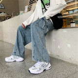 Riolio  Baggy Jeans Men's Oversize Streetwear Fashion Wide Leg Cargo Pants Hip Hop Harajuku Multi-Pocket Denim Trousers Black Blue