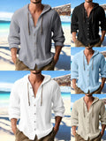 Riolio Summer Men's Linen Shirt Solid Streetwear Long Sleeve Hoodie Cardigan Clothing For Men Button Tops Casual Loose Men Hooded Shirt