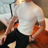 Riolio  Spring Autumn New Short Sleeve Knitted T-shirts For Men Solid Color Slim Fit Tee Fashion Commuter Korean Tops Male Clothes