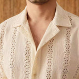 Riolio  Mens Shirt Mesh Hollow Shirt Streetwear Nightclub Sexy Fashion Niche Plain Short-Sleeve Tops Old Money Men'S Clothing New