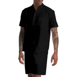 Riolio  Men's Cotton Linen Set Henley Shirts Shorts Outfits 2 Pieces Beach Clothes Vacation Matching Suit Summer Wear Shirt Sleeve