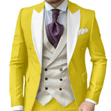 Riolio  Fashionable Contrast Color Men's Suits 3 Pieces Jacket Vest Pants Dancing Sets Handsome Peak  Lapel Suit Set For Men Party Wear