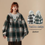 Riolio Autumn New College Style Plaid Hooded Jacket Men Loose Fashion Women's Hoodie Woolen Fabric Male Korean Couple Woolen Coat