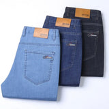 Riolio New Ice Silk Thin Denim Jeans For Men Blue Straight Stretch Cotton Pants Business Casual Lightweight Trousers Spring Summer