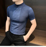 Riolio  Half Turtleneck Men's Sweater Underwear T-shirt Slim Diamond Plaid Mid-neck Knitted Base Shirt