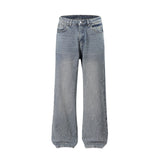 Riolio Full Rhinestone Print Washed Blue Baggy Jeans Mens and Women Ropa Hombre Streetwear Solid Casual Denim Trousers Loose Cargos