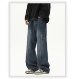 Riolio  Men's Trendy Washed Workwear Jeans Men's Loose Straight-Leg Wide-Leg High Street Casual Long Pants