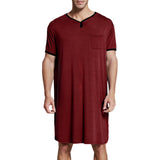 Riolio Men's Short Sleeve Thin Lengthened Leisure Pajamas Loose Skin Friendly Cotton Robes Homewear Bathrobes Vintage Nightgown M-3XL