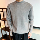 Riolio  New Korean Retro Men Basic Sweaters Luxury Knit Solid Color Mock Neck Long Sleeve Pullover Casual Textured High Quality Knitwear