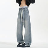 Riolio New Men's Jeans Washed Jeans Pants Unisex Drawstring Denim Pants Male Streetwear Korean Straight cylinder loose Cowboy Trousers