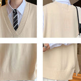 Riolio Sweater Vest Men V-neck Loose All-match Solid Simple Korean Style College Couples Popular Spring New Soft Fashion Knitted Design