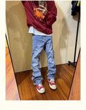 Riolio  American Spring and Autumn Street Men and Women Trendy Zipper Design Straight Tube Washed Jeans Couple Retro Casual Pants y2k