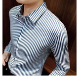 Riolio  Long-sleeved Shirt Korean Style New Autumn Men's Shirt Slim Business Casual No-iron Striped Button Cardigan