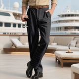 Riolio New American Style Business Striped Men Suit Pants Light Luxury Leisure Linen Straight Pants Urban Fashion High Quality Trousers