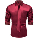 Riolio Men's Purple Satin Luxury Dress Shirts Silk Smooth Soild Wedding Party Social Tuxedo Prom Shirt Long Sleeve Top Casual Men Cloth