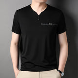 Riolio Silk V-Ne ort Sve T-irt Men's Pure Color Summer Ice Silk Feel High End Dad Clothes Faion Urban Busin Casual