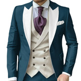 Riolio  Fashionable Contrast Color Men's Suits 3 Pieces Jacket Vest Pants Dancing Sets Handsome Peak  Lapel Suit Set For Men Party Wear