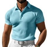 Riolio  Men's Casual Short Sleeve Polo Shirts Solid Waffler Comfortable Outdoor Polos Male Streetwear Turn Down Collar Pull On Tees Tops