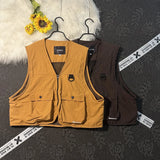 Riolio Summer Men's Outdoor Functional Vest V-Ne 3D ket Bal Vintage Workwear oulder Jaet Trendy Loose Fit Zipper