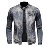 Riolio Denim Jackets Men Casual Stand Collar Moto Biker Outerwear Coats Mens Fashion Zippers Motorcycle Streetwear Jacket Male Clothes