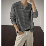 Riolio  2025 New Fall Mens Long Sleeve Tshirt Soft Comfortable Casual Knitted Shirt V Neck Top Fashion Mens Clothing Teen Boys Clothing