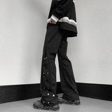 Riolio  Trousers Cargo Preppy Style Straight Button Pockets Solid Color Loose Men's Clothing Spring Autumn Elastic High Waisted Pants