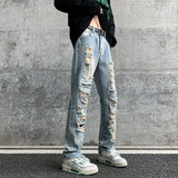 Riolio  Men Summer Big Ripped Tassel Fashion Jeans Male Breathable Streetwear Baggy Hip Hop Distressed Denim Pants Y2k Goth Trouser