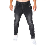 Riolio Men's Outdoor Summer Riding Jeans Motorpoof Jeans Skinny Jeans Fashion Pockets Denim Pencil Pants Ankle Tied Denim Trousers