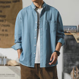 Riolio  Autumn New Men's Long Sleeve Denim Shirt Classic Black Blue Loose Lapel Collar Coats Fashion Korean High Street Male Clothes Top