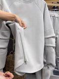 Riolio Streetwear Sportswear Plush Thickened Sweatshirt Trousers Two-piece Set Unisex Versatile Loose Solid Color Casual Sports Suit