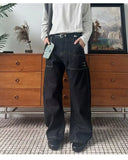 Riolio  JEANS MEN Black Straight Leg Mens Jeans Novel Pocket Design Front Patch Denim Pants Trendy Fashion Casual Trousers Hot Sale 2025