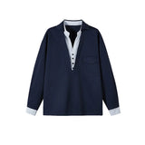 Riolio  American Retro Money Style Long Sleeve Casual V-Neck Men's Shirt Autumn Versatile Top for Couples Fake Two-Piece Design
